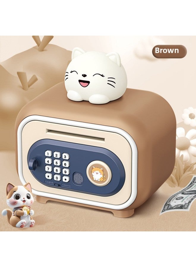 Children's Cartoon Piggy Bank Large Capacity Multi-function Dual-mode Unlocking Automatic Induction Roll Money Savings Toy-Color:Brown Piggy Bank [bring Your Own Battery Screwdriver] - Image 1