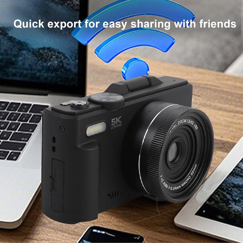Bewinner 5K Digital Camera for Photography, UHD Autofocus WiFi 75 MP 180° Flip Screen 18X Zoom Compact Point Shoot Vlogging Camera, HD WiFi Compact Cameras for YouTube Travel (Black) - Image 5