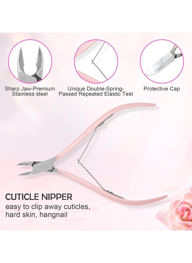 Goolsky Cuticle Trimmer with Cuticle Pusher, 3 PCS Pink Nail Cuticle Nipper Professional Pedicure Manicure Tools with Stainless Steel Dual End Pusher, Nail Scraper - Image 2