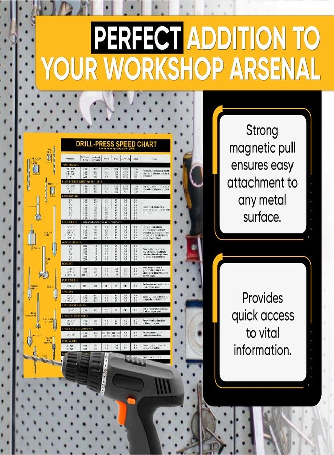 Sunsella Magnetic Drill Press Chart Sign | USA Made | RPM Guide, Wood & Metalworking | All-in-1 Accessory Tips | 8.5" x 10.5" - Image 2