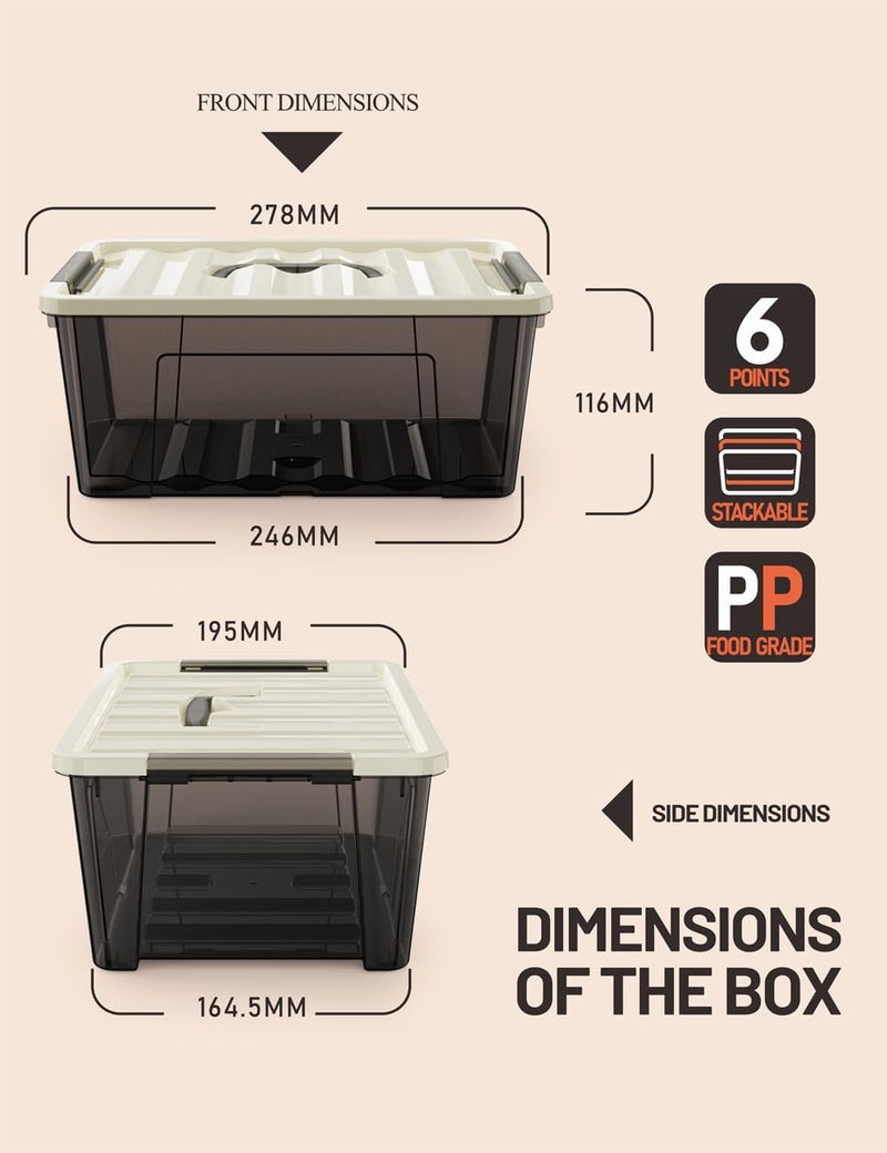 WYT Small Clear 5-Quart Plastic Storage Container Bin with Khaki Secure Lid and Black Latch Buckles, Durable Stackable Nestable Organizin, 6-Pack - Image 2