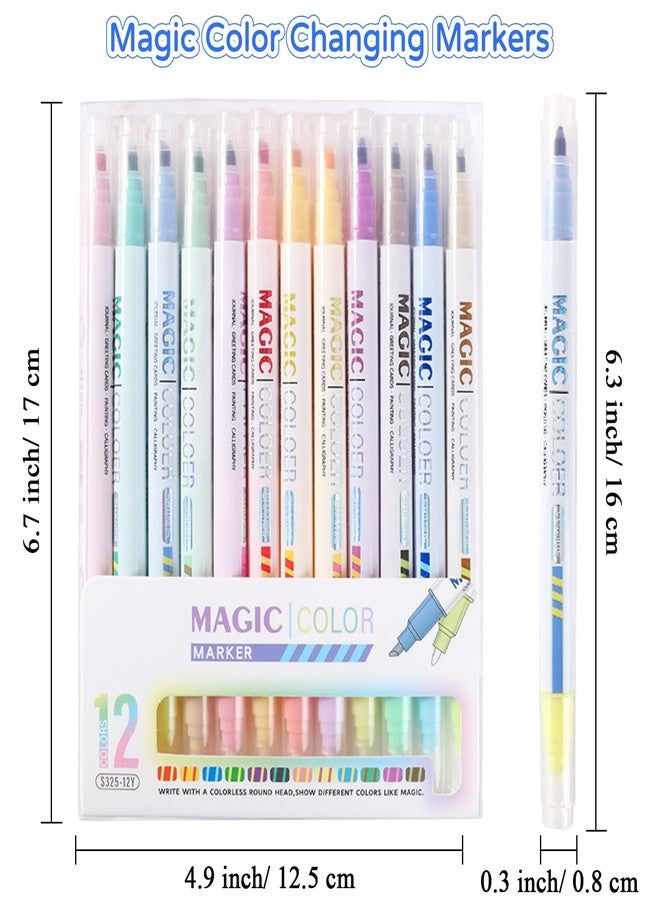 SAYEEC Magic Color Changing Markers, 12 Vibrant Colors Amazing Magic Highlighters, Double Sided Fun Fluorescent Drawing Marker Pens for DIY Cartoon Diary, Note Taking, Coloring Book, 3D Lettering - Image 2