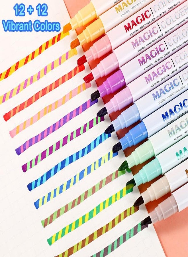 SAYEEC Magic Color Changing Markers, 12 Vibrant Colors Amazing Magic Highlighters, Double Sided Fun Fluorescent Drawing Marker Pens for DIY Cartoon Diary, Note Taking, Coloring Book, 3D Lettering - Image 4