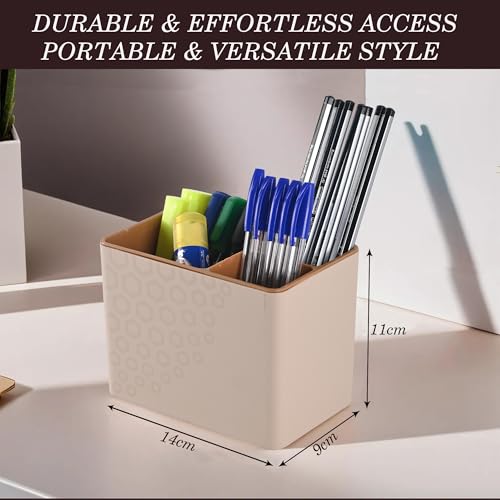 Kuber Industries Pack of 6 Pen Holder For Study Table | 3-Compartment Marker/Pencil Stand & Desk Organizer for Student | Office Table Accessory for Stationary Item | Sandy Brown - Image 3