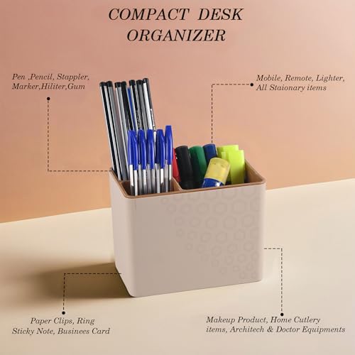 Kuber Industries Pack of 6 Pen Holder For Study Table | 3-Compartment Marker/Pencil Stand & Desk Organizer for Student | Office Table Accessory for Stationary Item | Sandy Brown - Image 4