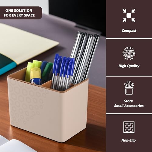 Kuber Industries Pack of 6 Pen Holder For Study Table | 3-Compartment Marker/Pencil Stand & Desk Organizer for Student | Office Table Accessory for Stationary Item | Sandy Brown - Image 5