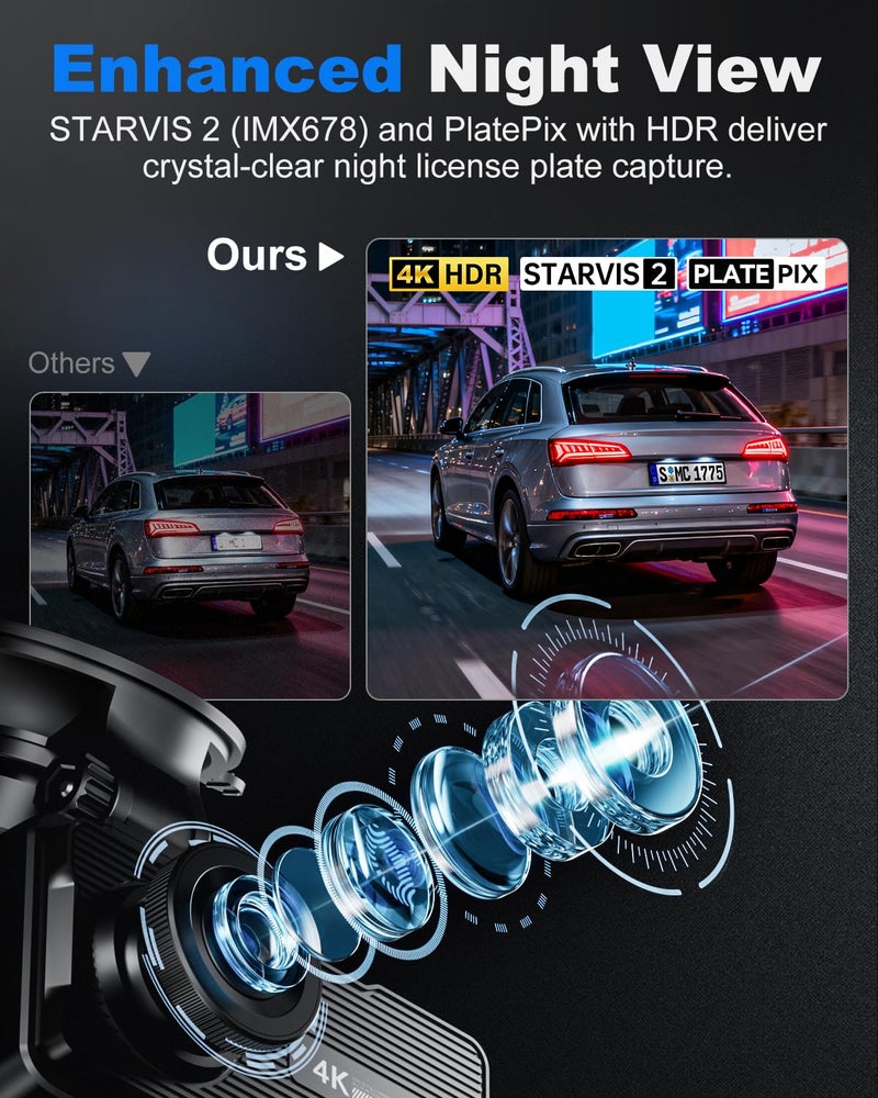 JOMISE 4K Dash Cam Front and Rear with 5Ghz WiFi GPS, Dual Dashcam with 64GB Card, 3" Screen, Night Vision, 24H Parking Mode â€“ Reliable Dash Camera for Family Cars, Rideshare Drivers, and Trucks - Image 3