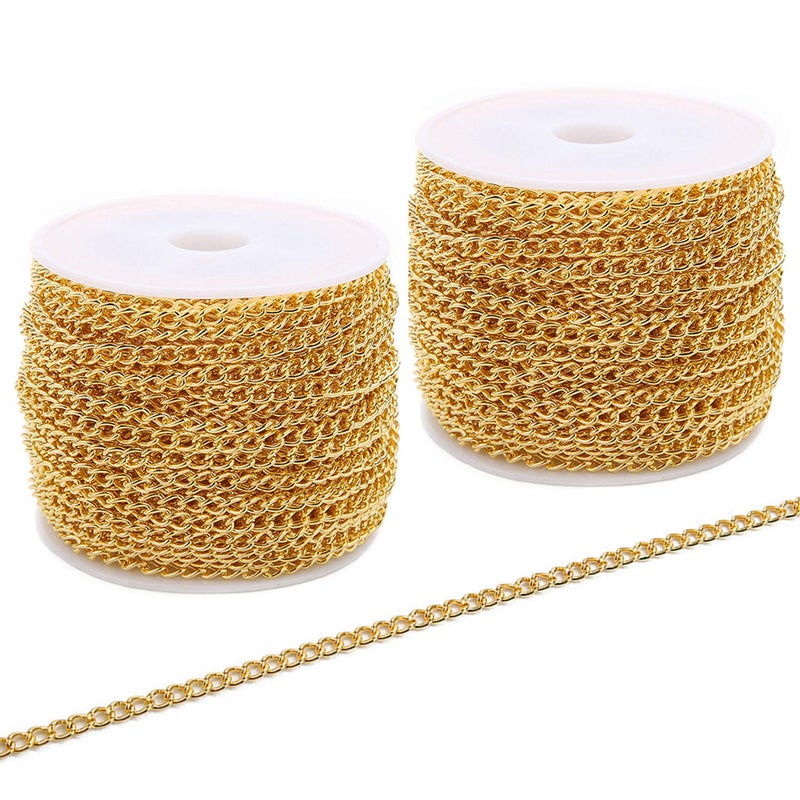 SWTOOL 60 Feets /20 Yards Metal Gold Link Chains, Iron Bulk Curb Chain for DIY Craft Jewelry Chain Making, 2 Rolls x 10 Yards (Gold) - Image 1