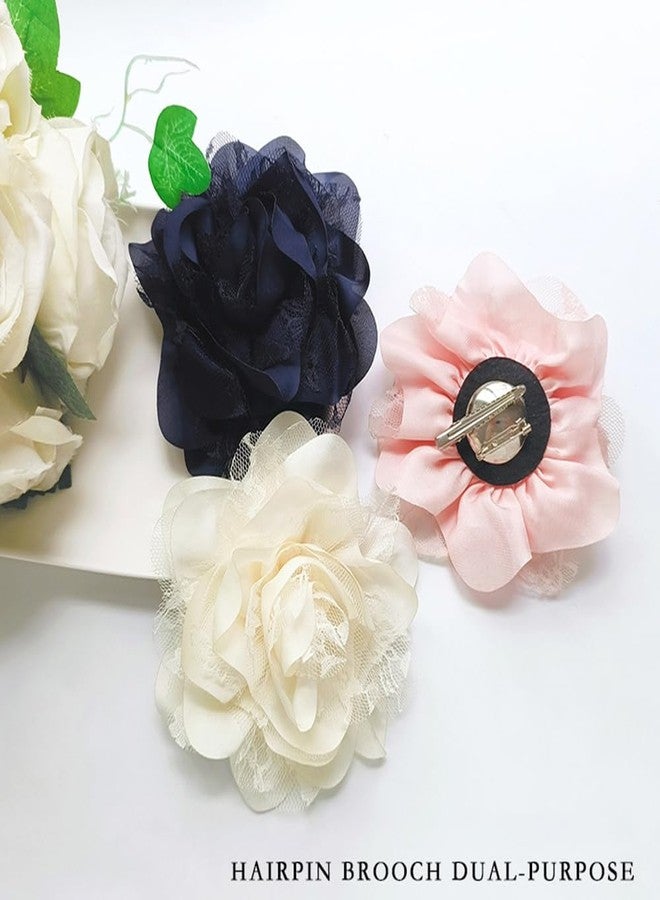 OIDIMS بروش زهرة وردة كبيرة جدًا 11 سم، دبابيس طية صدر السترة، مشابك شعر أنيقة من قماش الساتان والدانتيل، بروش زهرة كاميليا كبير للنساء، إكسسوارات ملابس حفلات الزفاف والرقص، 1 - Image 5