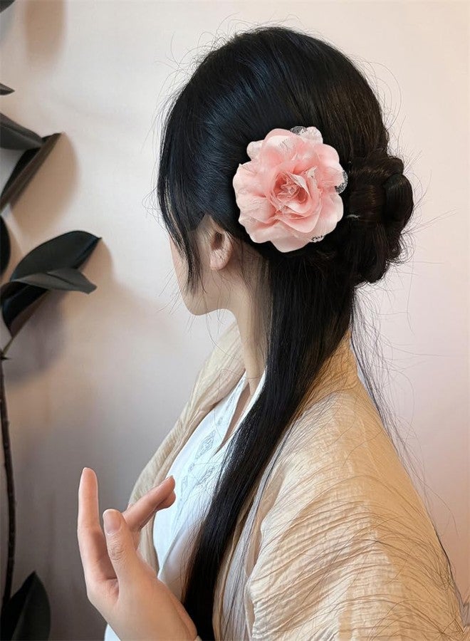 OIDIMS بروش زهرة وردة كبيرة جدًا 11 سم، دبابيس طية صدر السترة، مشابك شعر أنيقة من قماش الساتان والدانتيل، بروش زهرة كاميليا كبير للنساء، إكسسوارات ملابس حفلات الزفاف والرقص، 1 - Image 2