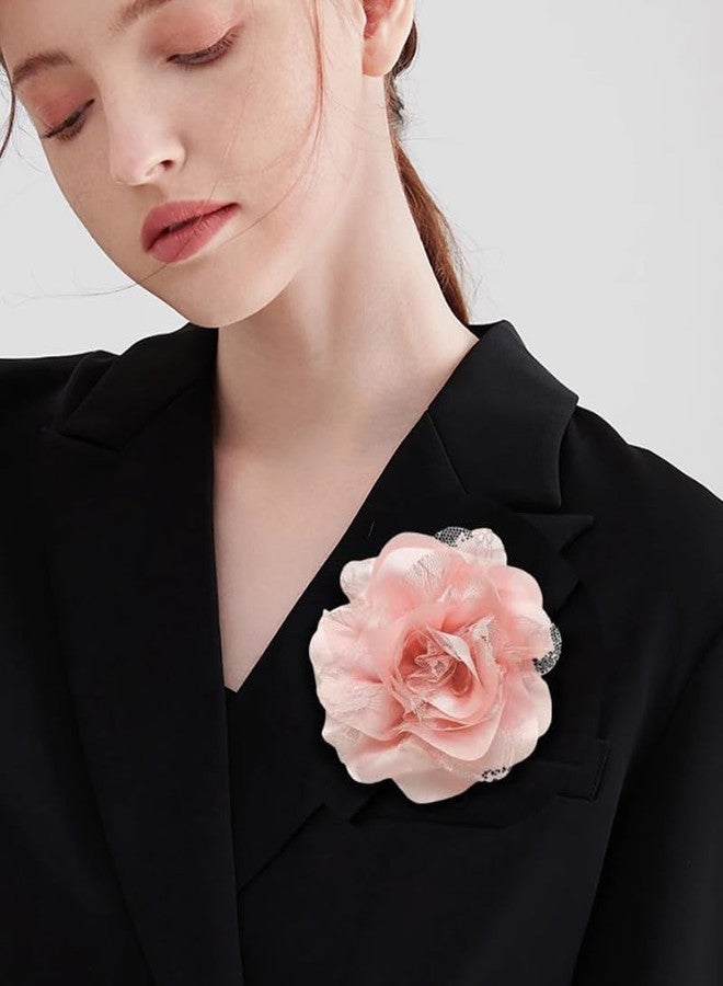 OIDIMS بروش زهرة وردة كبيرة جدًا 11 سم، دبابيس طية صدر السترة، مشابك شعر أنيقة من قماش الساتان والدانتيل، بروش زهرة كاميليا كبير للنساء، إكسسوارات ملابس حفلات الزفاف والرقص، 1 - Image 3