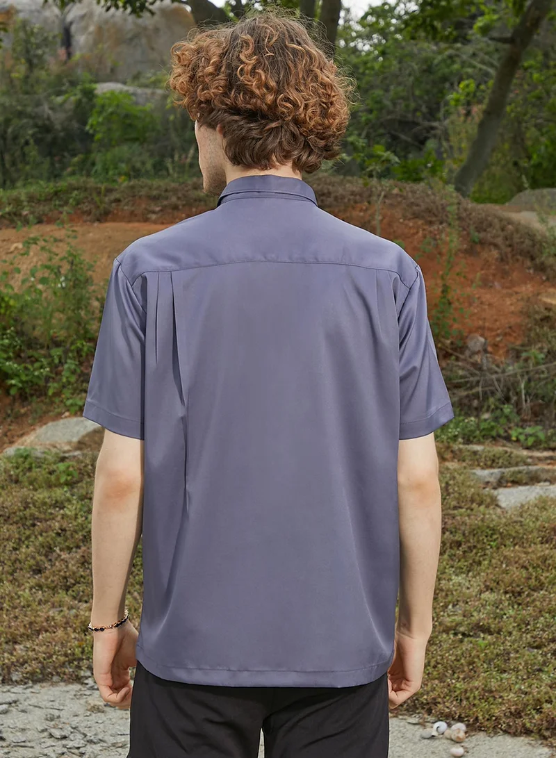 Campus Sutra Campus Sutra Men's Moon Grey Satin Oversized Shirt For Casual Wear | Spread Collar | Short Regular Sleeves | Button Closure | Oversized Shirt Crafted With Comfort Fit For Everyday Wear
