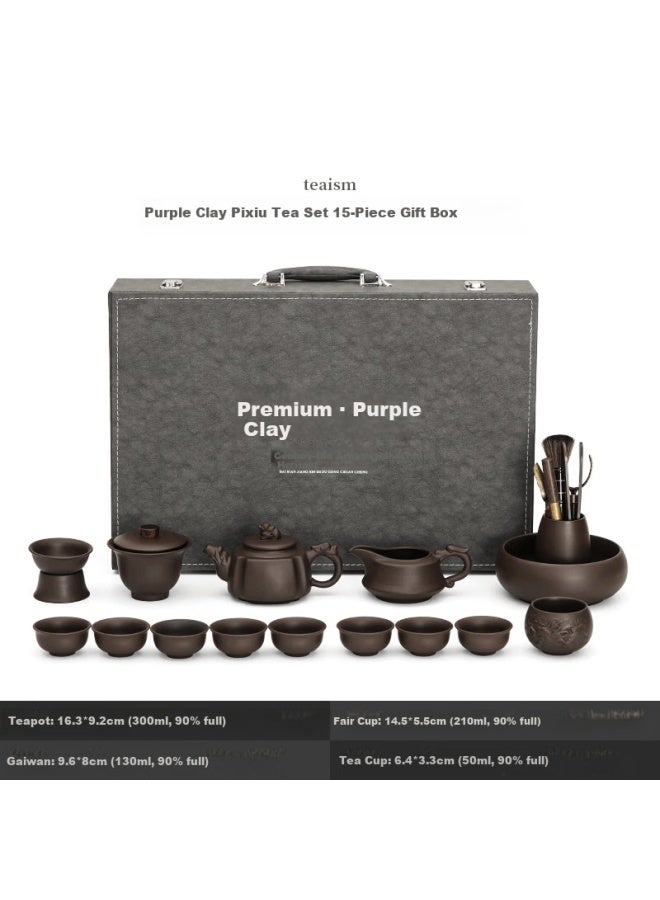 Bw Zisha Tea Set Home Brewing Teapot Tea Cups Complete 15-piece Set With Pixiu For Housewarming Gift - Image 2