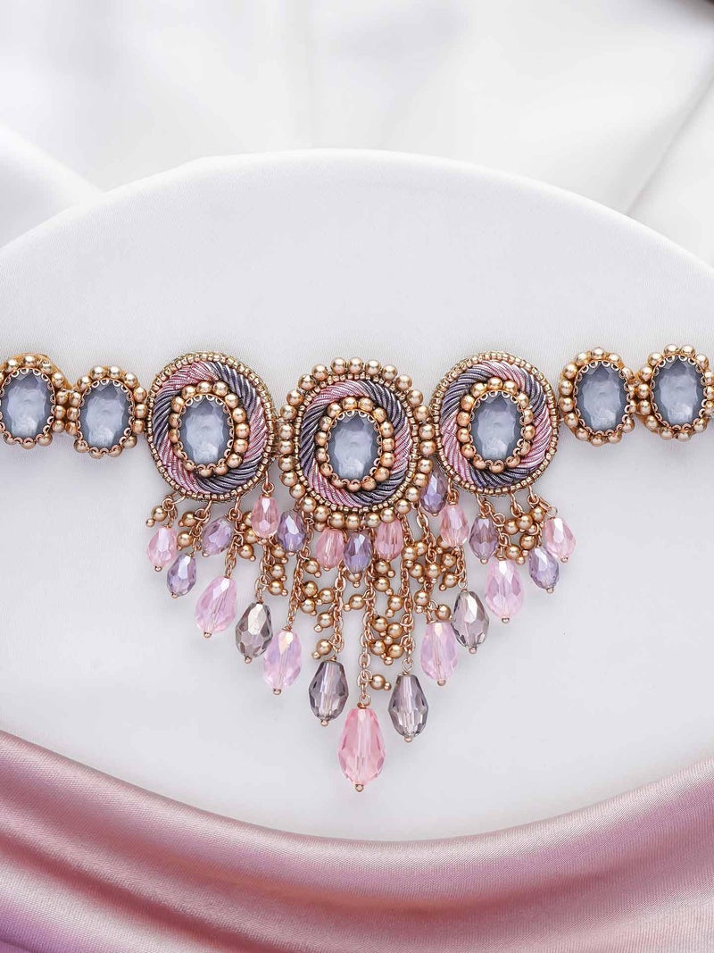 SANJOYA by EVERSTYLISH Embroidered Choker Necklace for Women | Stone, Beads & Glass Drop Statement Neckpiece | Ethnic Jewelry for Weddings, Festivals & Special Occasions - Image 3