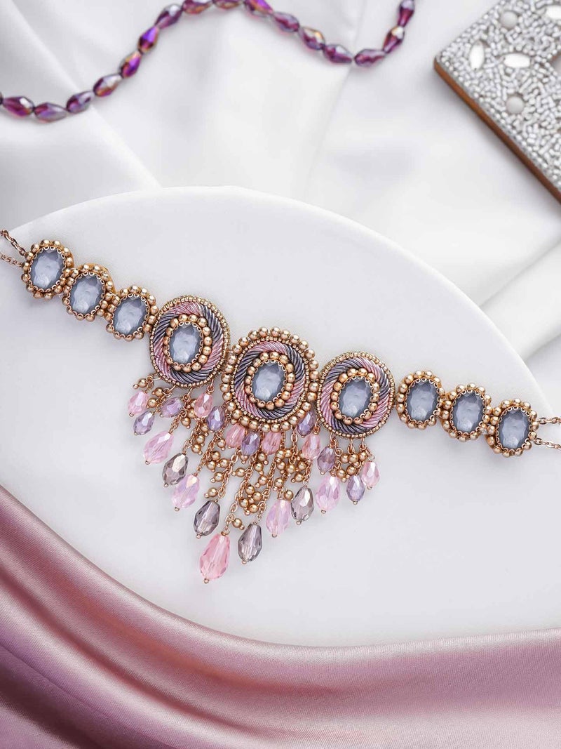 SANJOYA by EVERSTYLISH Embroidered Choker Necklace for Women | Stone, Beads & Glass Drop Statement Neckpiece | Ethnic Jewelry for Weddings, Festivals & Special Occasions - Image 2