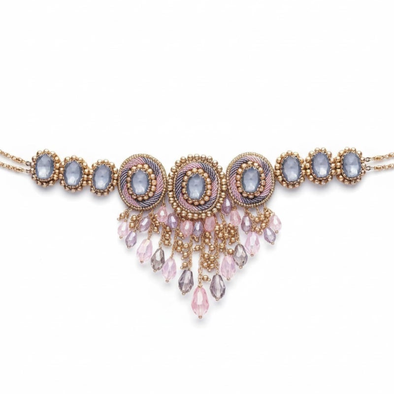 SANJOYA by EVERSTYLISH Embroidered Choker Necklace for Women | Stone, Beads & Glass Drop Statement Neckpiece | Ethnic Jewelry for Weddings, Festivals & Special Occasions - Image 4