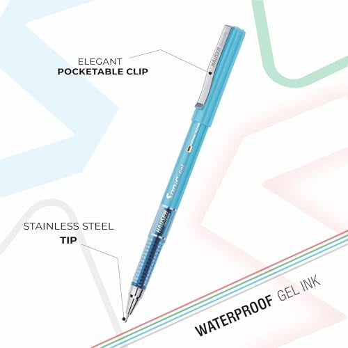 Hauser Sonic 0.55mm Gel Pen Blister Pack | Attractive Foiled Body | Stylish Metal Clip | Refillable & Waterproof Gel Ink | German Technology For Smooth & Effortless Writing | Blue Ink, Set of 10 Pens - Image 5