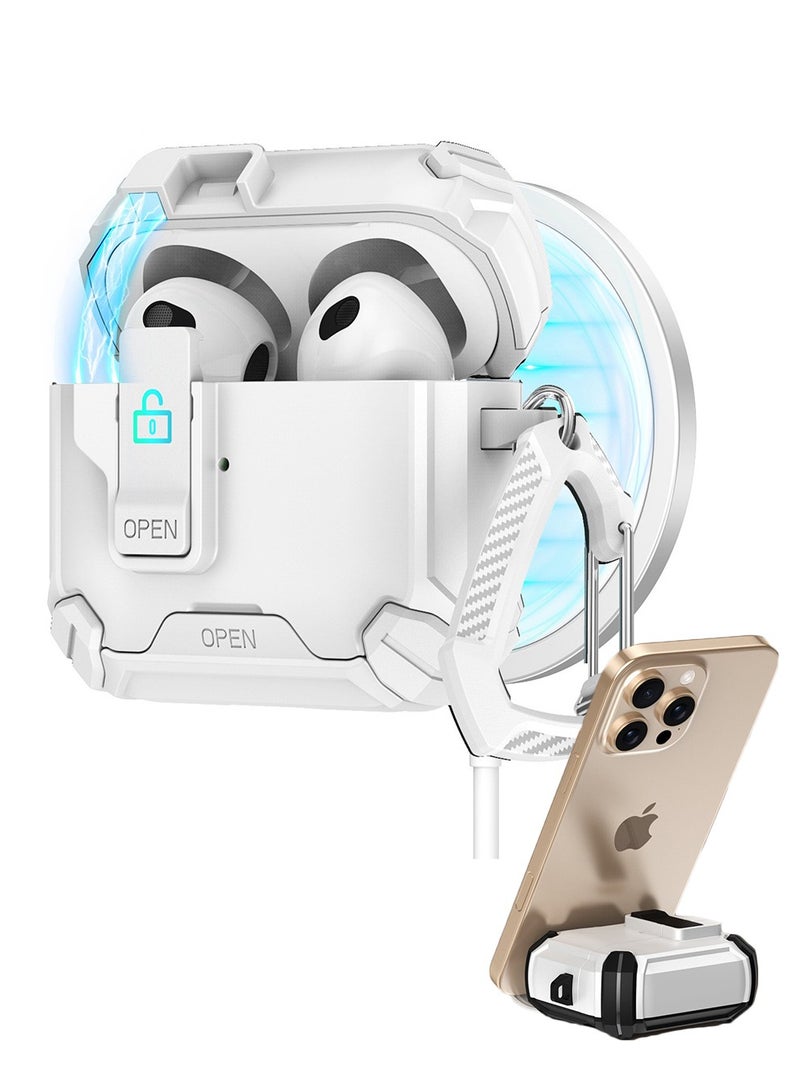 كيلا غطاء لسماعات AirPods الجيل الرابع من AirPods، غطاء متعدد الوظائف لسماعات الرأس، قفل مغناطيسي تلقائي، منفذ شحن مقاوم للغبار وتصميم حامل مع منظف لسماعات AirPods 4 2024، أبيض ثلجي - Image 1