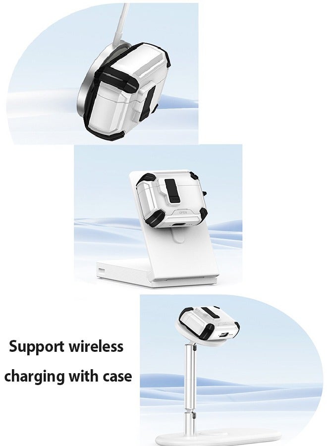 كيلا غطاء لسماعات AirPods الجيل الرابع من AirPods، غطاء متعدد الوظائف لسماعات الرأس، قفل مغناطيسي تلقائي، منفذ شحن مقاوم للغبار وتصميم حامل مع منظف لسماعات AirPods 4 2024، أبيض ثلجي - Image 3