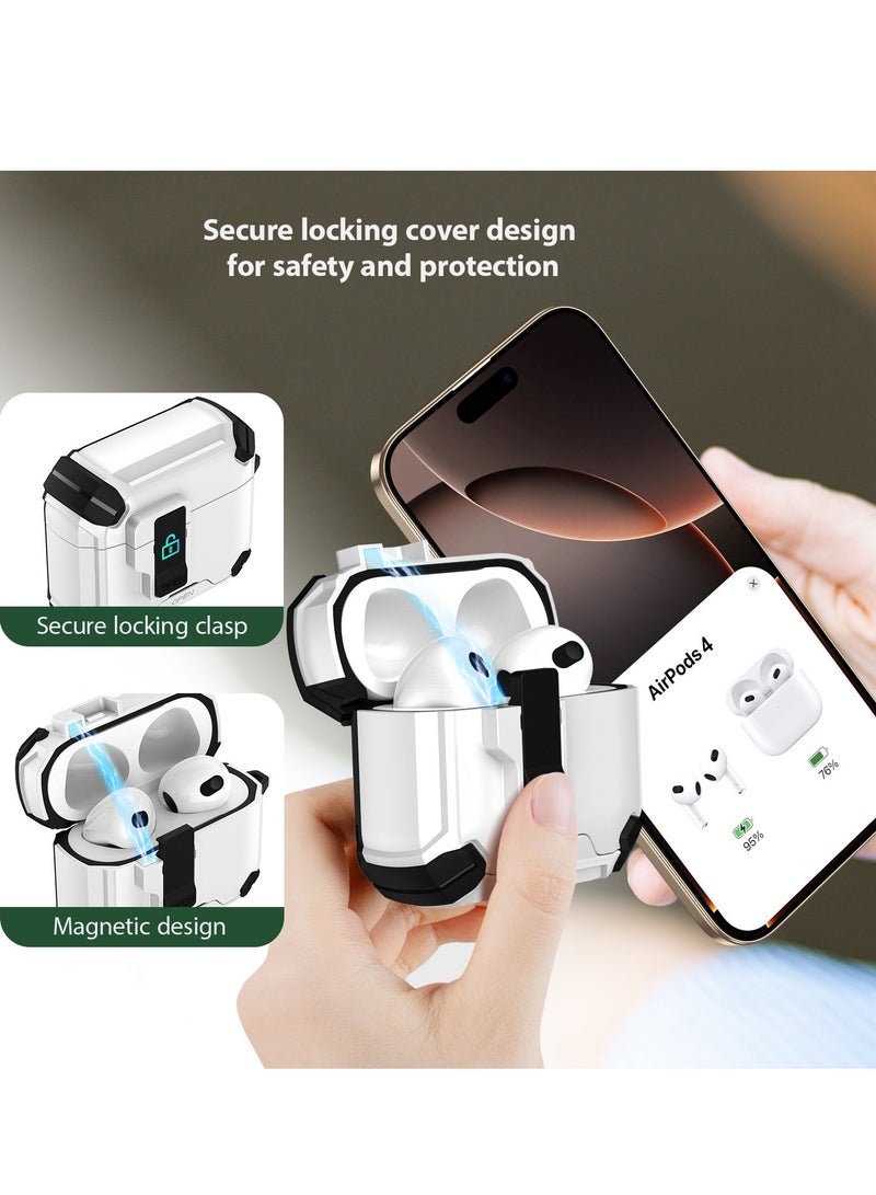 كيلا غطاء لسماعات AirPods الجيل الرابع من AirPods، غطاء متعدد الوظائف لسماعات الرأس، قفل مغناطيسي تلقائي، منفذ شحن مقاوم للغبار وتصميم حامل مع منظف لسماعات AirPods 4 2024، أبيض ثلجي - Image 4