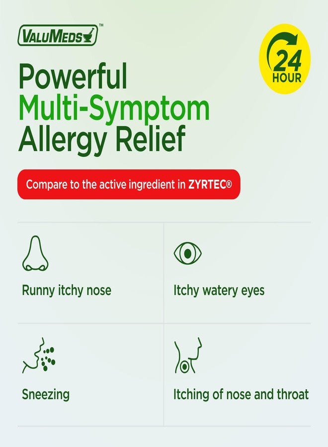 ValuMeds 24-Hour Allergy Medicine Antihistamine for Pollen, Hay Fever, Dry, Itchy Eyes, Allergies | Cetirizine HCl 10mg Caplets, Compare to Leading Brand (300 Count) - Image 4