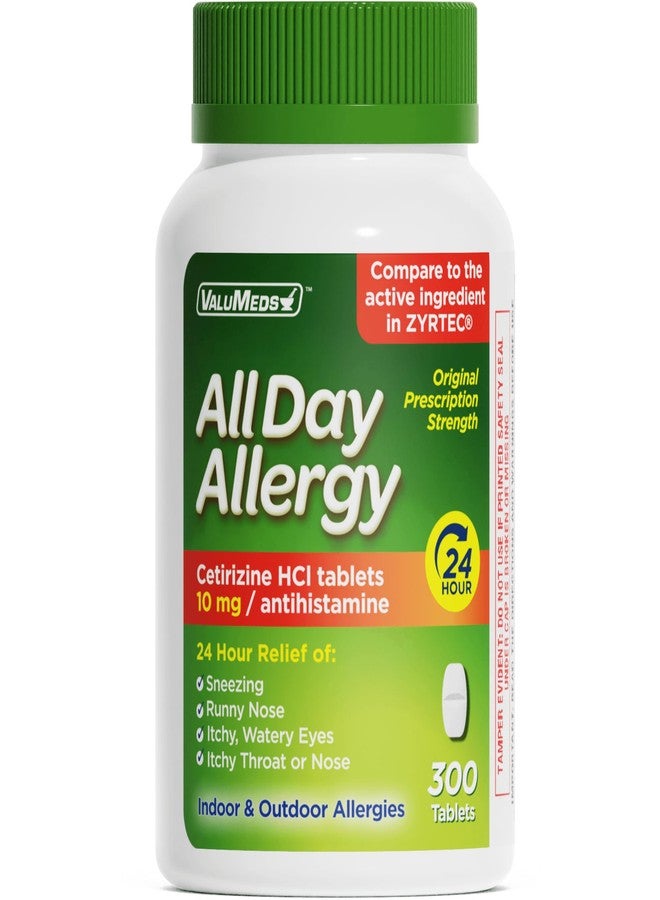 ValuMeds 24-Hour Allergy Medicine Antihistamine for Pollen, Hay Fever, Dry, Itchy Eyes, Allergies | Cetirizine HCl 10mg Caplets, Compare to Leading Brand (300 Count) - Image 1