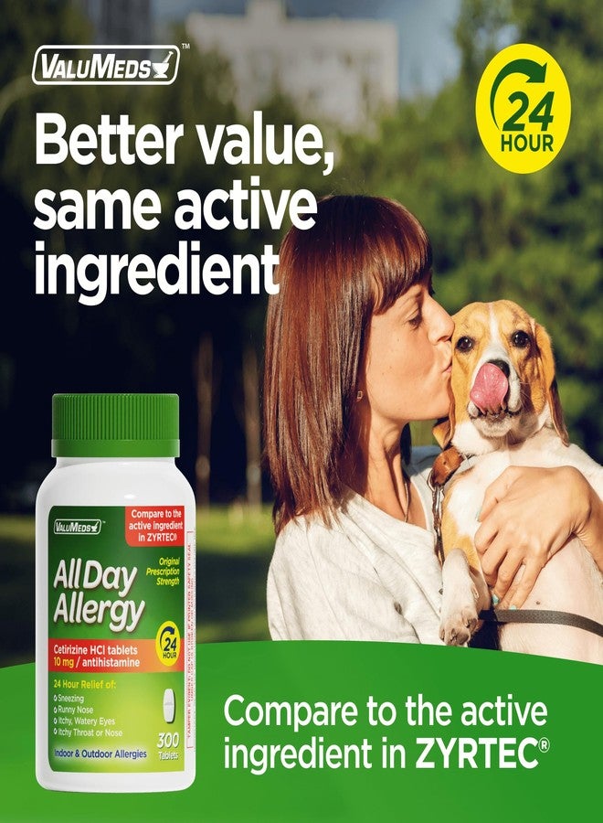 ValuMeds 24-Hour Allergy Medicine Antihistamine for Pollen, Hay Fever, Dry, Itchy Eyes, Allergies | Cetirizine HCl 10mg Caplets, Compare to Leading Brand (300 Count) - Image 2