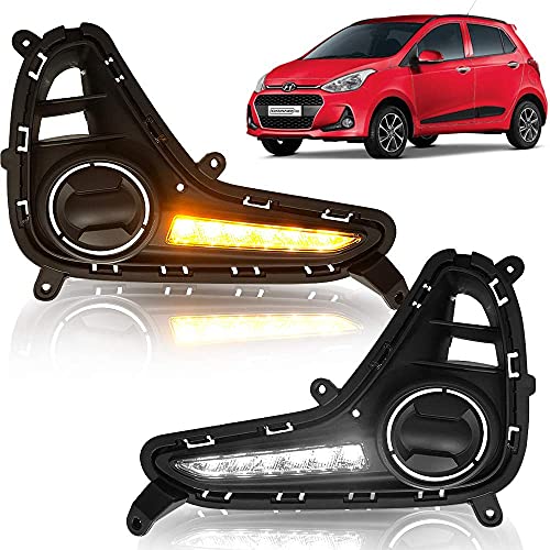 KD K D DRL Fog Lamp Cover with Turn Indicator for Hyundai Grand i10 Type 2 2016-2019 - Image 1