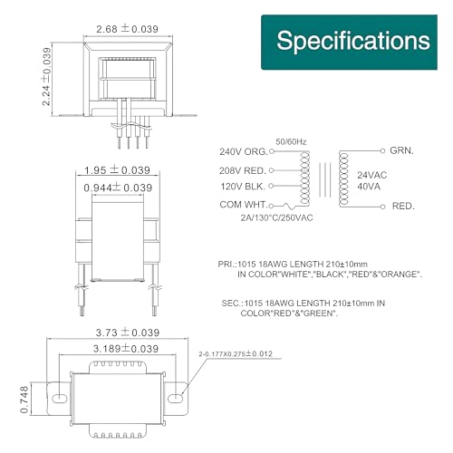 Fiada 1 Pack 24V 40VA Control Transformer, Primary 120, 208, 240V Secondary 24V, HVAC Furnace Transformer Multi Tap - Image 3