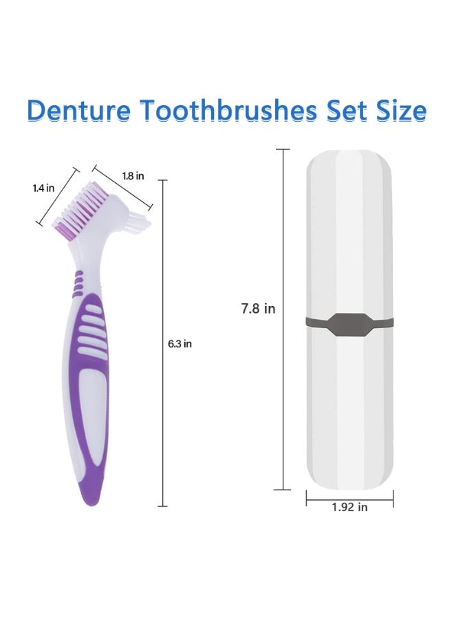 Chabeia 2 Pcs Denture Brush With White Carrying Case, False Teeth Toothbrush, Multi-Layered Bristles with Ergonomic Rubber Handle, for Dentures Cleaning（Green & Purple） - Image 2