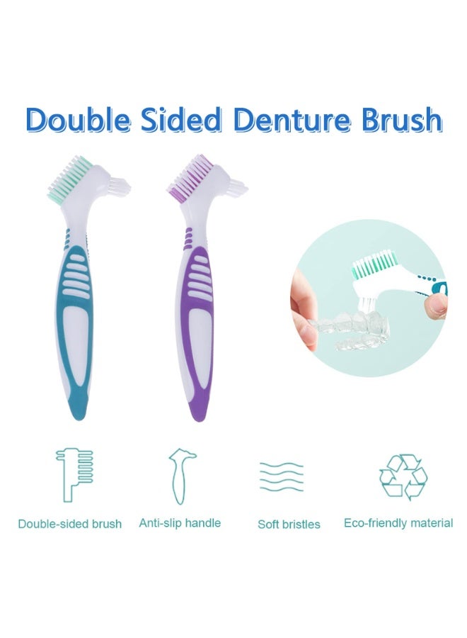 Chabeia 2 Pcs Denture Brush With White Carrying Case, False Teeth Toothbrush, Multi-Layered Bristles with Ergonomic Rubber Handle, for Dentures Cleaning（Green & Purple） - Image 4