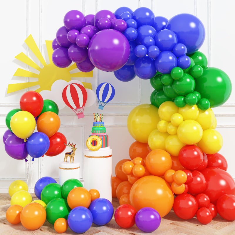 Haolongfa Colorful Rainbow Balloon Arch Garland Kit - 130 Pcs Assorted Color Latex Balloons in Mixed Sizes, for Baby Shower, Birthday, Wedding & Back to School Party Decorations - Image 1