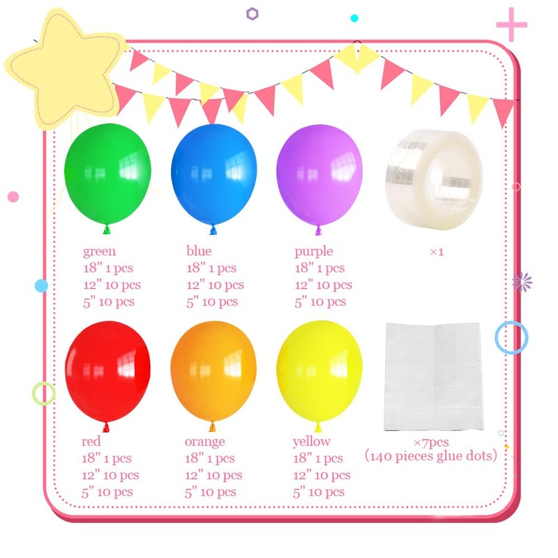 Haolongfa Colorful Rainbow Balloon Arch Garland Kit - 130 Pcs Assorted Color Latex Balloons in Mixed Sizes, for Baby Shower, Birthday, Wedding & Back to School Party Decorations - Image 3