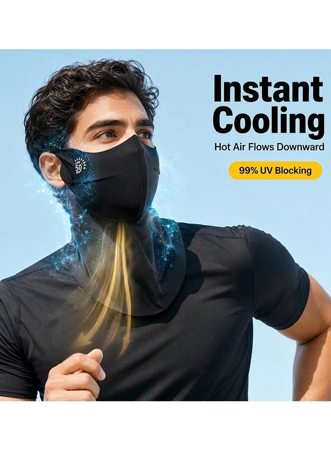 Unisex Ice Silk Sun Protection Face Neck Mask,UPF 50+ Anti‑UV Cooling Outdoor Veil with Ear Loops,Breathable Open‑Mouth Design for Hiking Fishing Cycling Commuting - Image 5