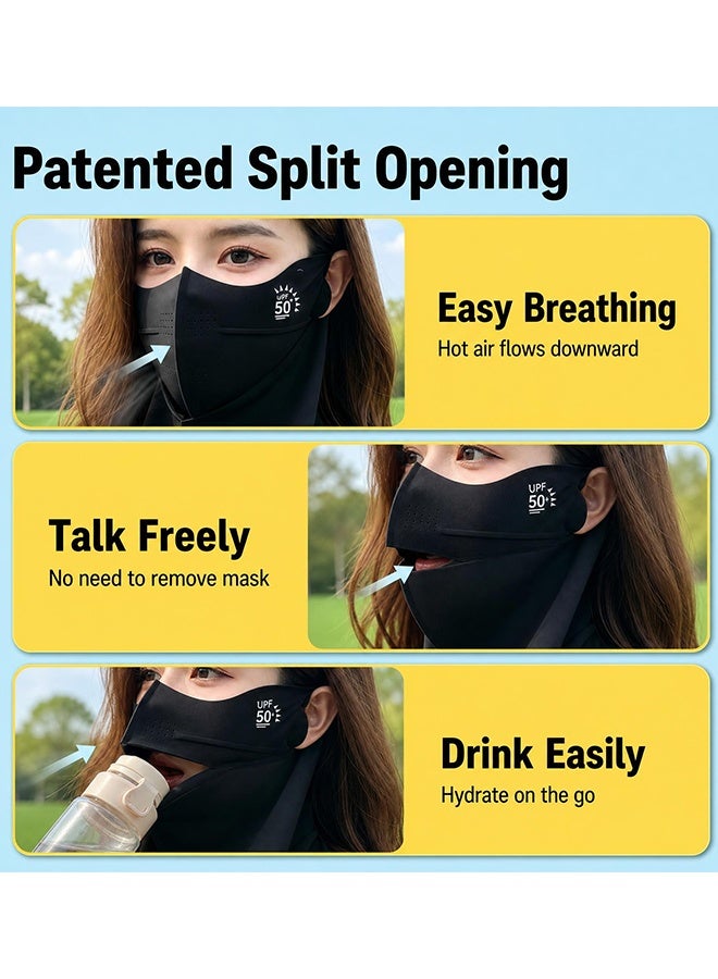 Unisex Ice Silk Sun Protection Face Neck Mask,UPF 50+ Anti‑UV Cooling Outdoor Veil with Ear Loops,Breathable Open‑Mouth Design for Hiking Fishing Cycling Commuting - Image 3