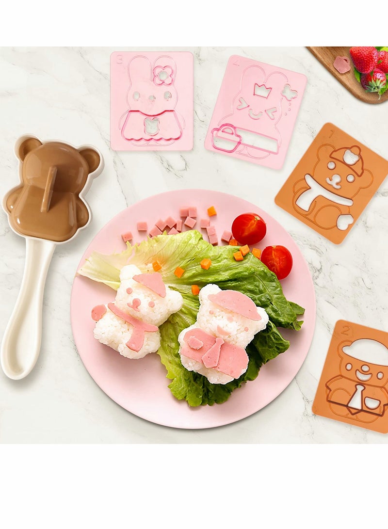 Zikra Rice Ball Mold, Cute Rabbit Bear Pattern Making Tool for Kids, Cartoon Kitchen Party Sushi Mold DIY Lunch Bento 6 Pcs - Image 3