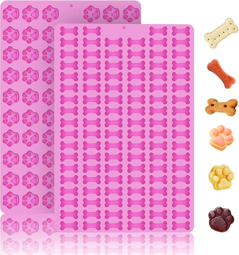 Ecerangus 2 PCS Mini Silicone Molds, 106 Cavity Dog Bone + 69 Cavity Paw Mold for Baking Biscuits, Cookies, Candy, Chocolate, Jelly Pet Dog Treats - Image 1