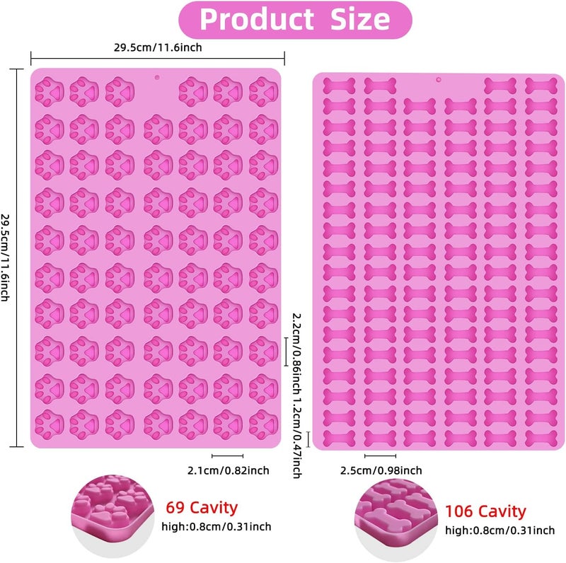 Ecerangus 2 PCS Mini Silicone Molds, 106 Cavity Dog Bone + 69 Cavity Paw Mold for Baking Biscuits, Cookies, Candy, Chocolate, Jelly Pet Dog Treats - Image 2