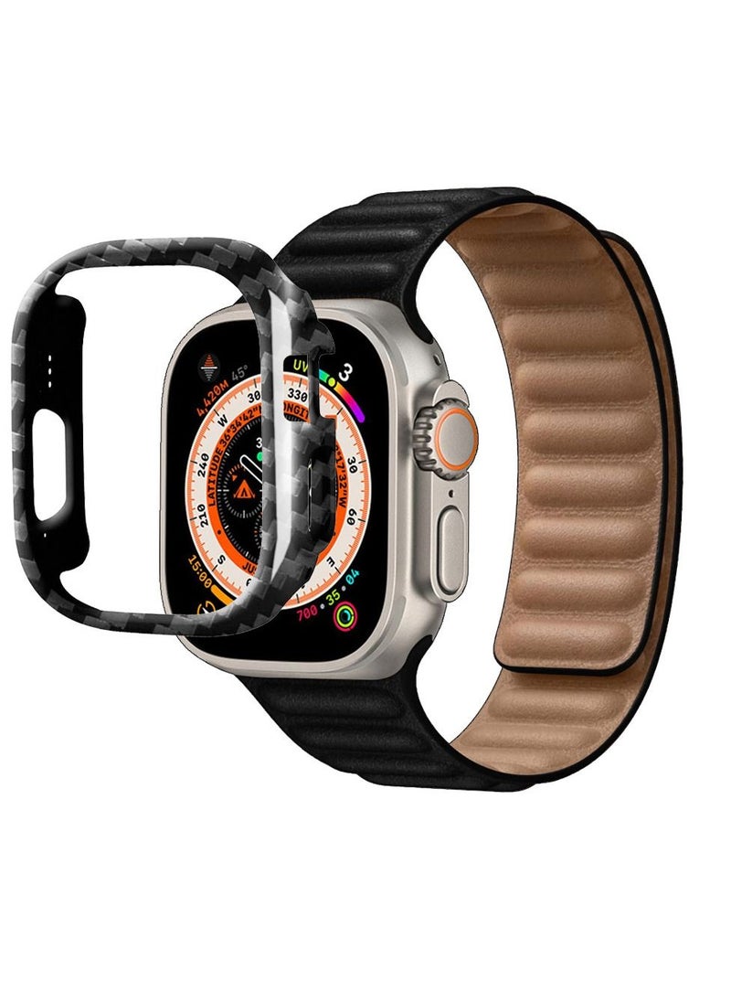 CATANES - 2 Packs For Apple Watch Band 49mm Leather Link Strap Magnetic Loop Bracelet and Carbon Fiber Cup Holder Black - Image 1