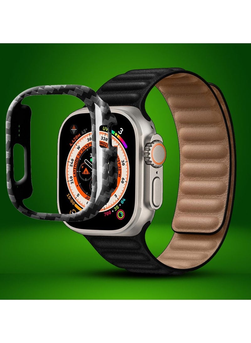 CATANES - 2 Packs For Apple Watch Band 49mm Leather Link Strap Magnetic Loop Bracelet and Carbon Fiber Cup Holder Black - Image 1