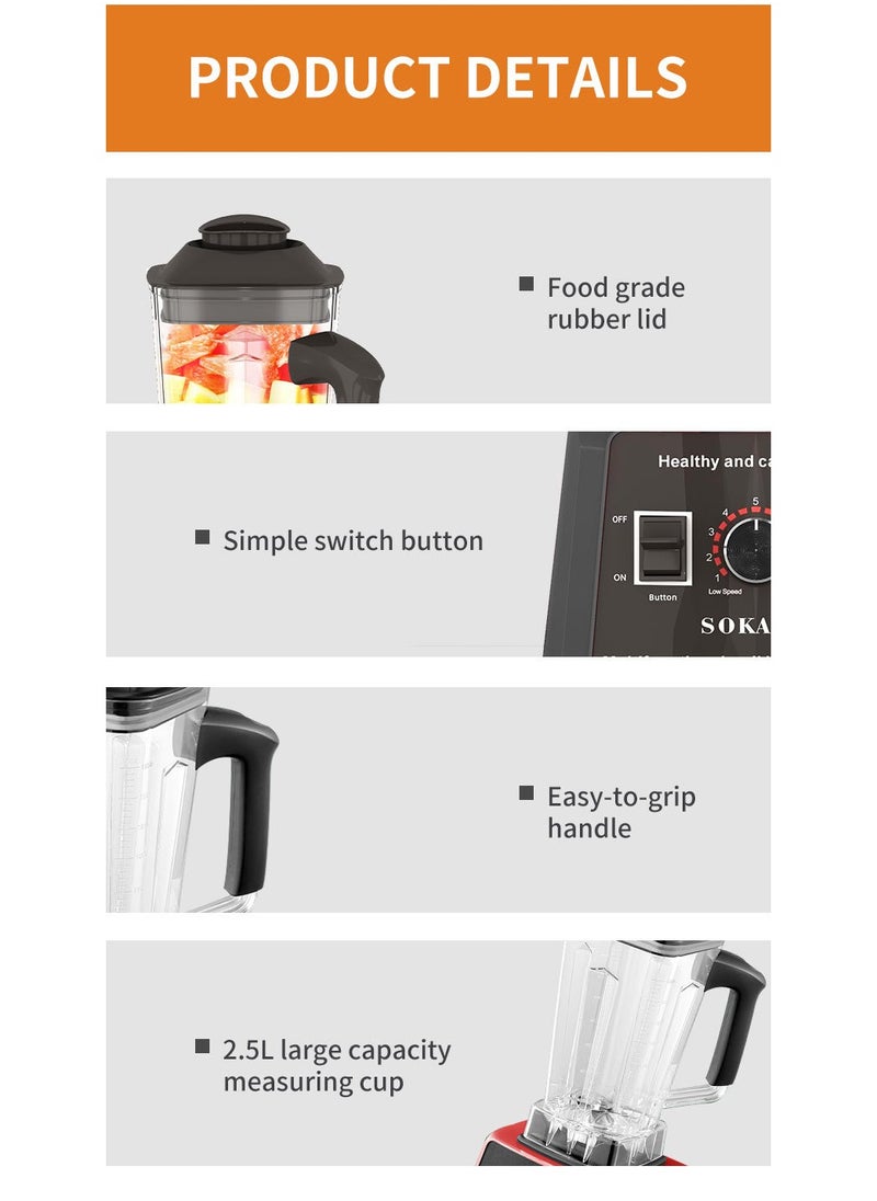 sokany - Electric Countertop Blender, Multifunction Mixer, Juicer, Grinder, with 2 Cups, 2.5L, 9-Speeds, SK-666, Black - Image 1