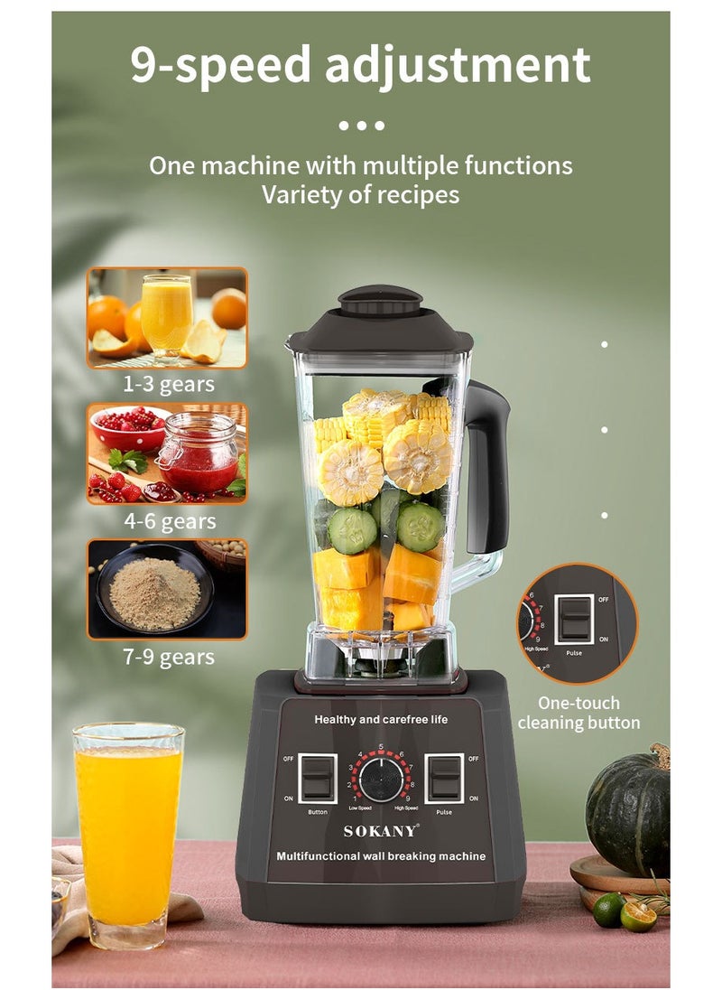 sokany - Electric Countertop Blender, Multifunction Mixer, Juicer, Grinder, with 2 Cups, 2.5L, 9-Speeds, SK-666, Black - Image 1