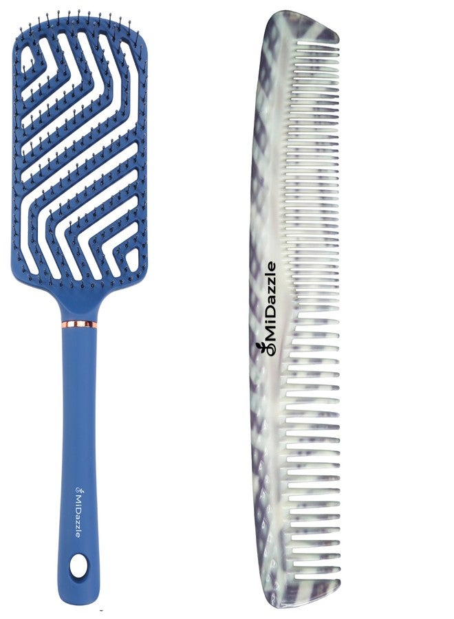 Omidazzle Midazzle Premium Classic Blue 3D Hair Brush and Comb Set, 2 Pieces, Lightweight, Travel-Friendly - Image 1