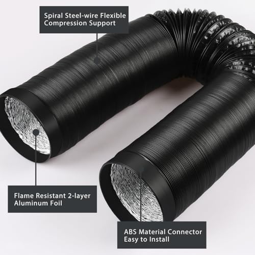 YIJUHOU 4-Inch Dryer Vent Hose 26FT, Flexible Aluminum Duct with 2 Clamps, Heavy-Duty Four Layer Protection for HVAC Ventilation and Exhaust Black - Image 2