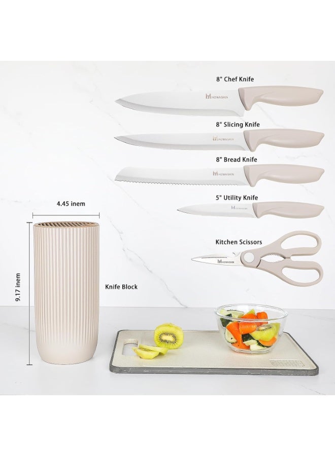 White Kitchen Knife Set with Block – 6 Piece Set with Sharpener - Image 2
