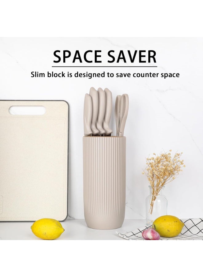 White Kitchen Knife Set with Block – 6 Piece Set with Sharpener - Image 1