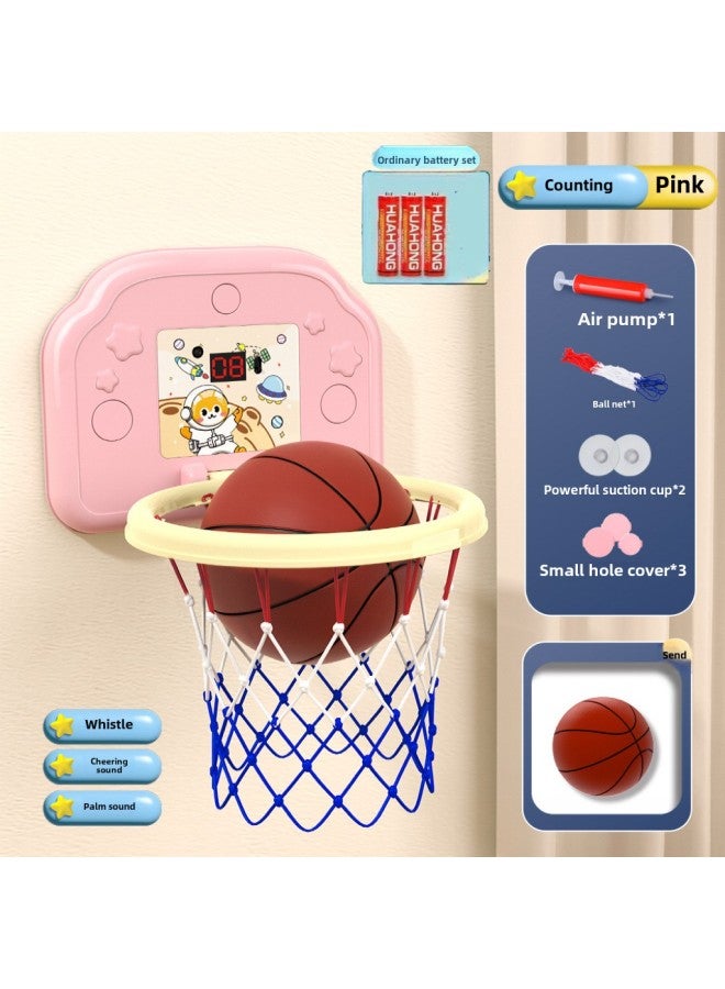 Children's Hanging Basketball Board Indoor And Outdoor Punch-Free Foldable Scoring Shooting Rings Kindergarten Basketball Toys-Color:[score Ordinary Battery Version] Pink Space Cat (comes With Basketball + Pump + Suction Cup)-Diameter:5 Basketballs  - Image 1