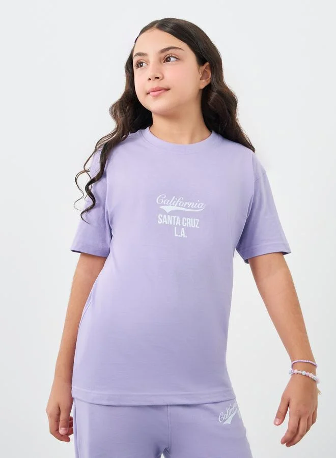 ستايلي Styli Girls Text Print Oversized T-Shirt and Wide Leg Joggers Set