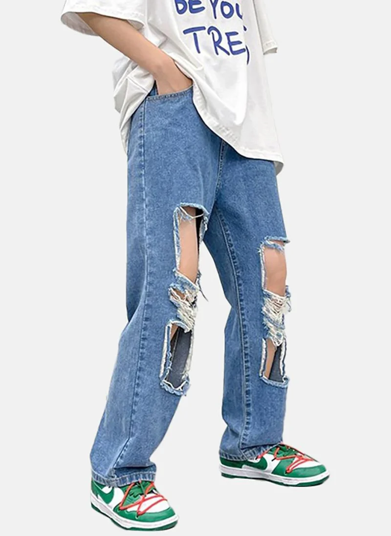 يونيكي Blue Solid Mid Rise Relaxed Fit Jeans