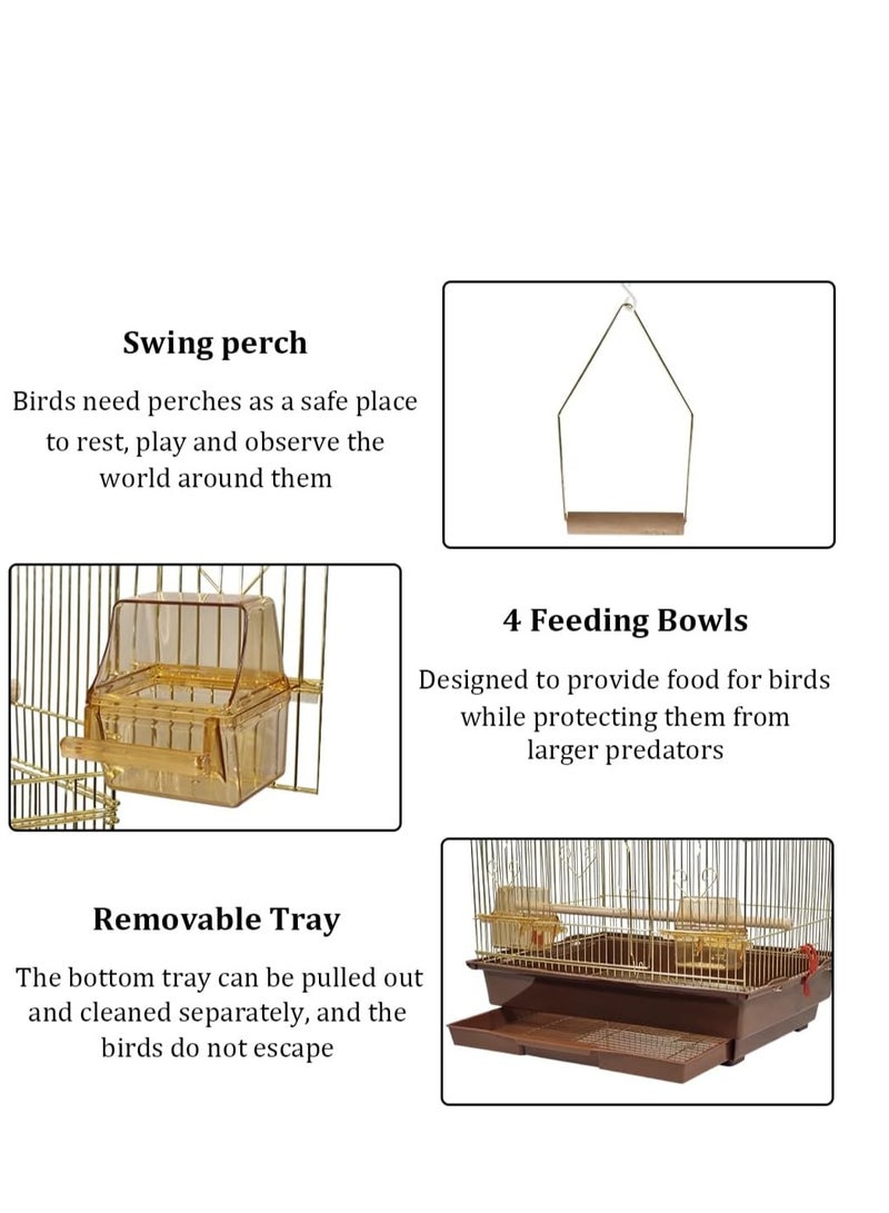 قفص طيور كبير مع 4 حاويات طعام و3 أعواد خشبية وأرجوحة مقاس 100*46*35.5 للببغاوات الصغيرة والمتوسطة مثل الكوكتيل والكوكاتو والكونيور - Image 4